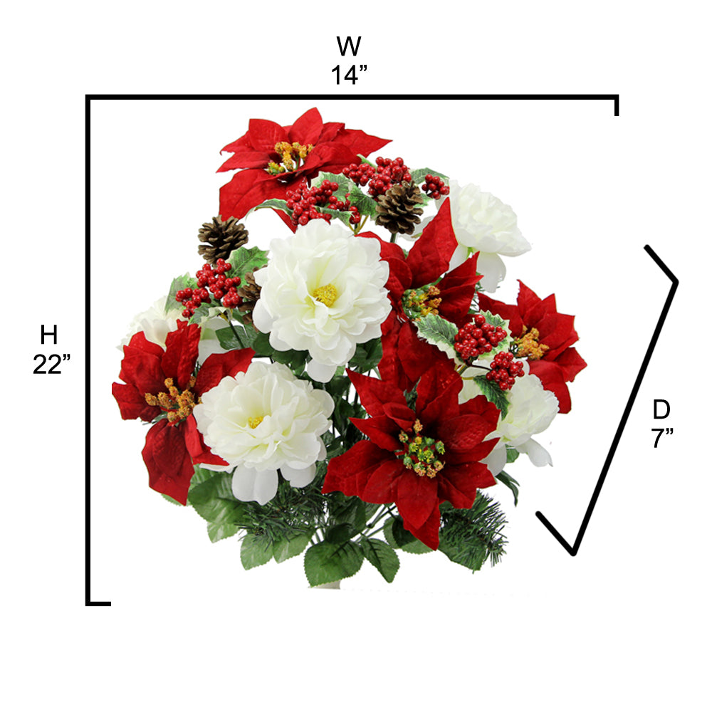 18 Stems Artificial Poinsettia Bouquet Velvet Peony