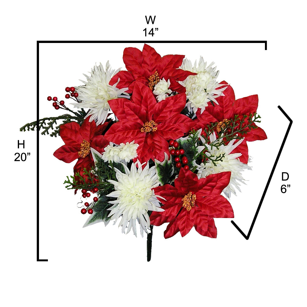 14 Stems Artificial Christmas Velvet Carnation Poinsettia Bouquet