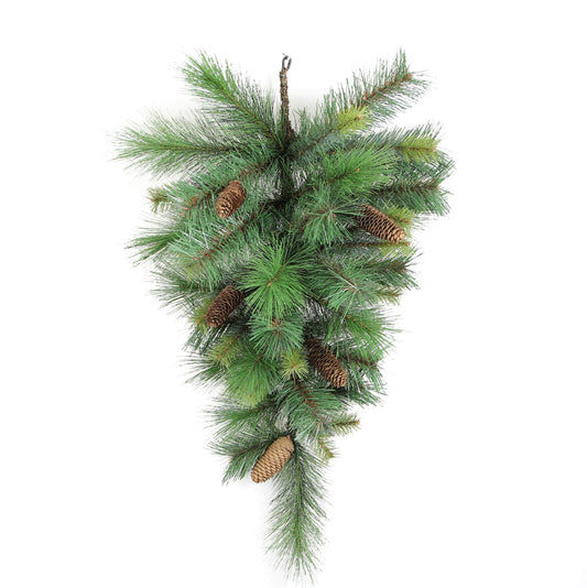 30"L 42 Tips Faux Christmas Teardrop Swag W/ Pine cone Holiday Winter Christmas