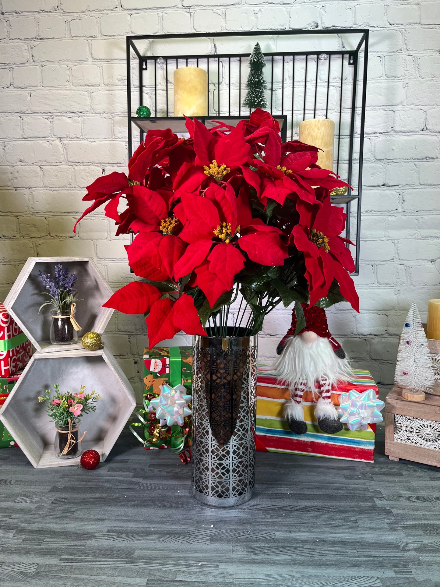 24 Stems Artificial Poinsettia Bouquet Poinsettia Christmas Bush