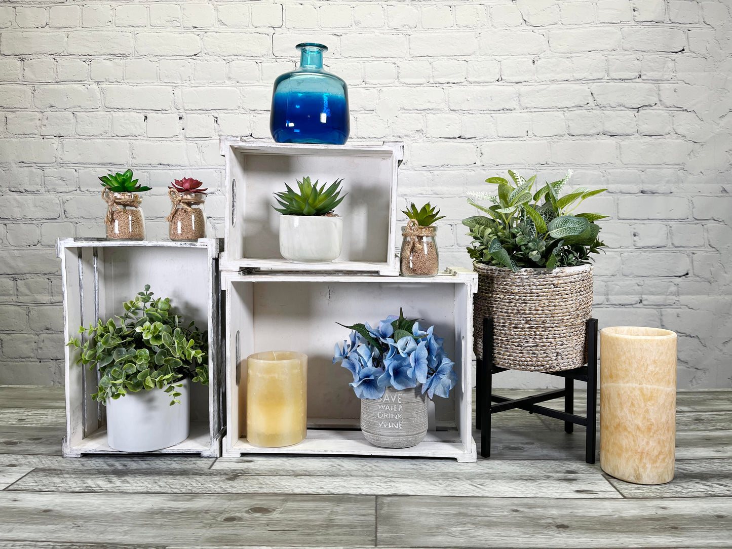 Set of 3 Rustic White Wooden Storage Crates - Farmhouse Style Decorative Baskets for Home Décor