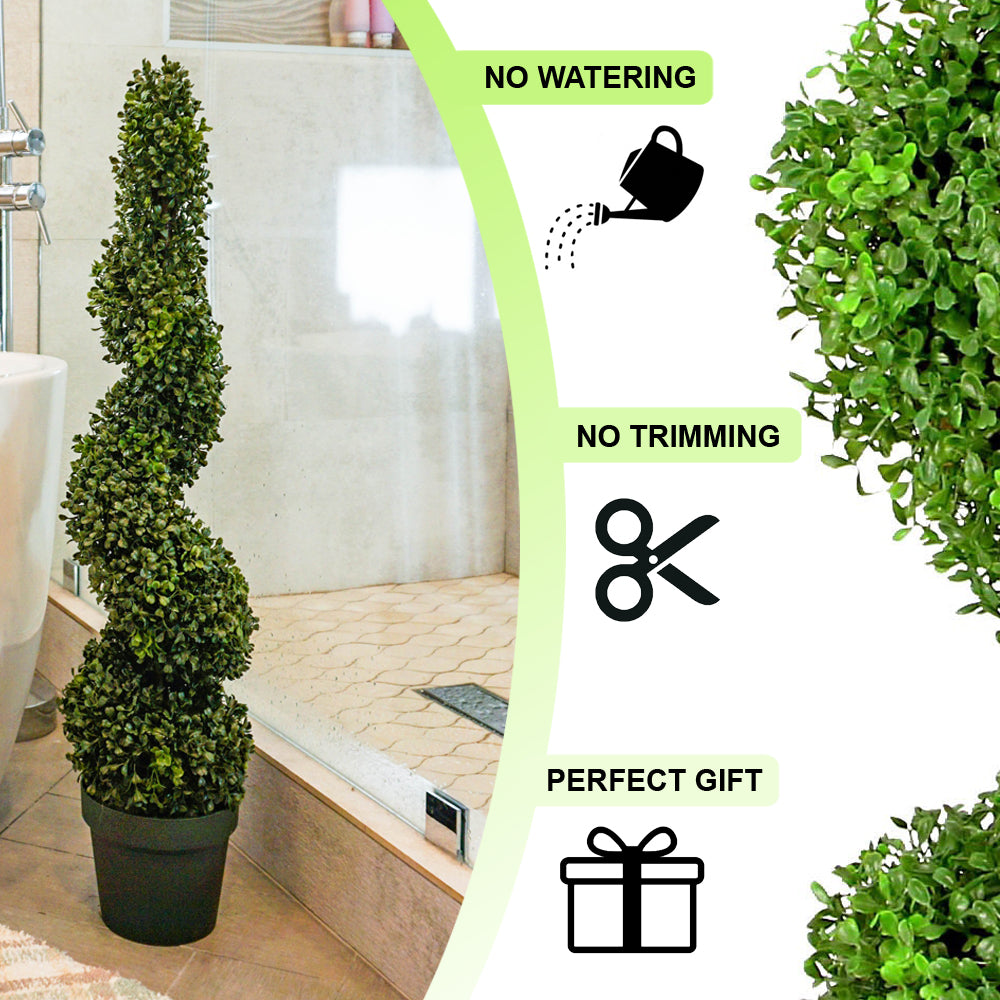 3' Artificial Boxwood Leave Spiral Topiary Plant Tree, GTR4633-NATURAL