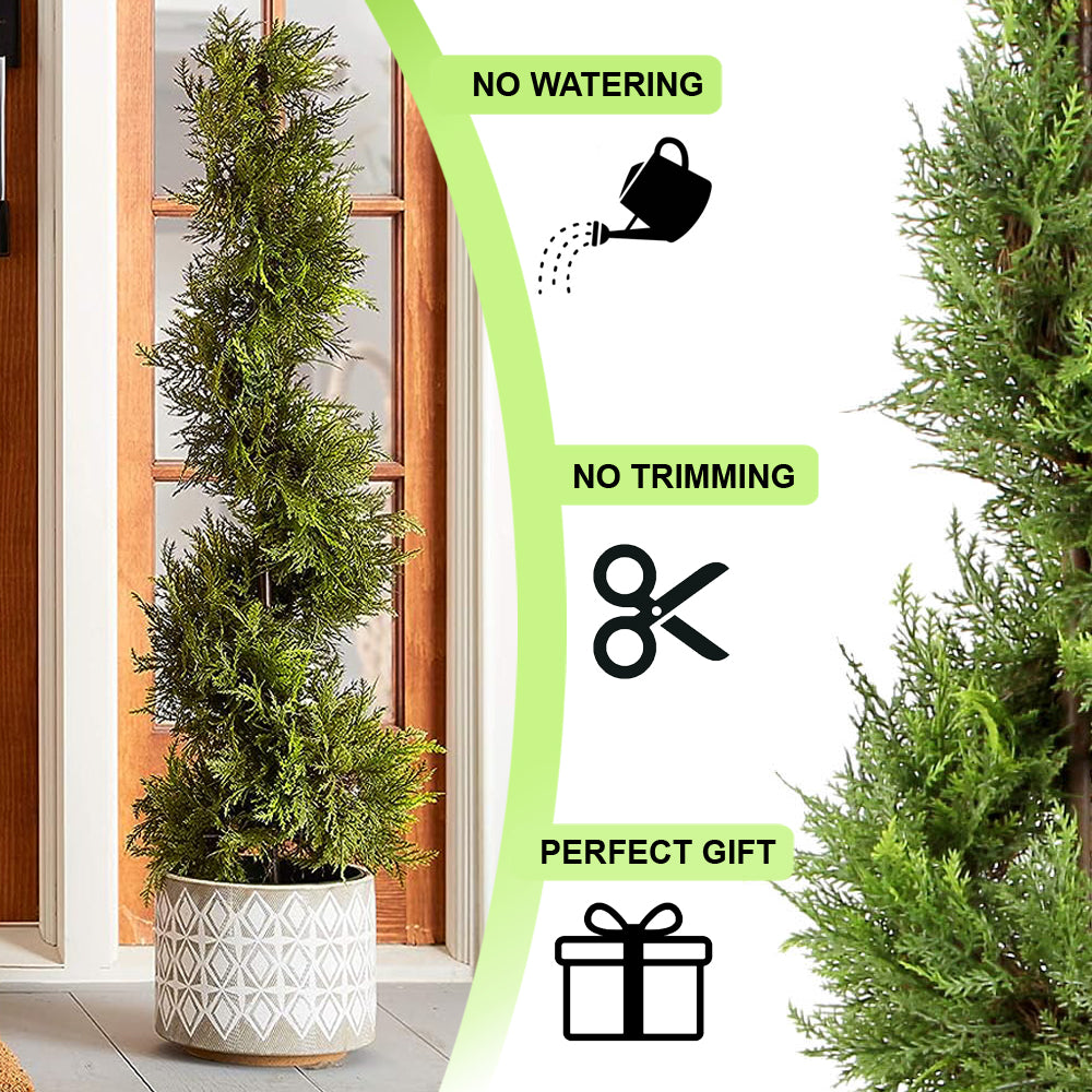 3' Artificial Cypress Leave Spiral Topiary Plant Tree, GTR4632-NATURAL