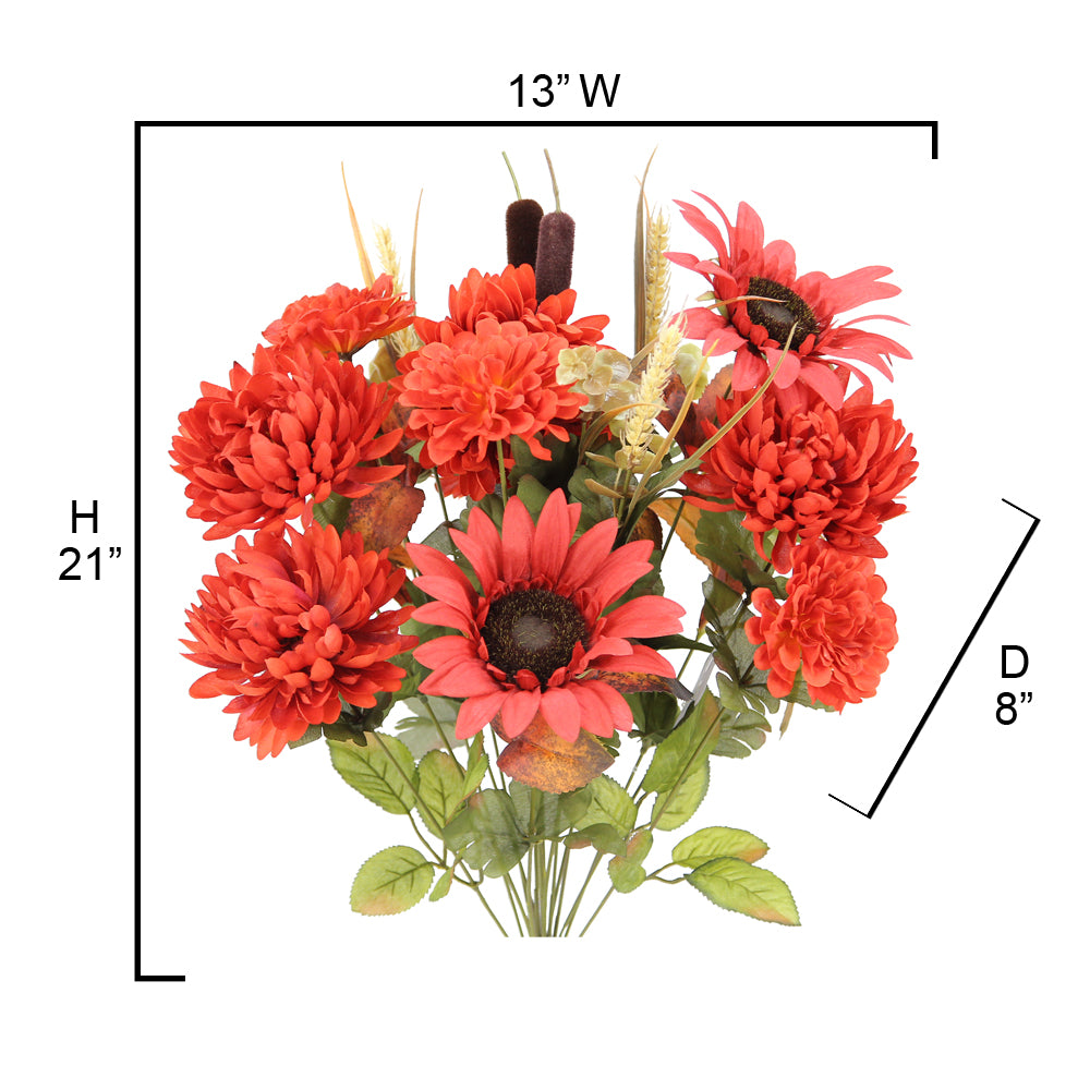 18 Stems Artificial Mums Sunflowers Zinna Silk Flowers Bush Foliage