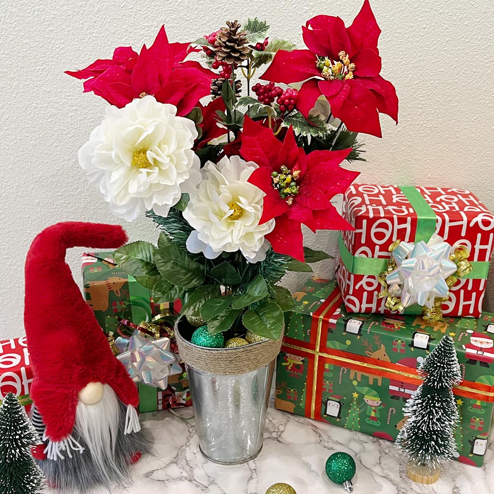 18 Stems Artificial Poinsettia Bouquet Velvet Peony
