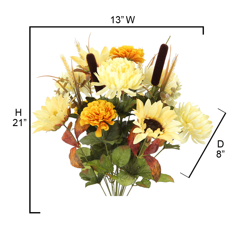 18 Stems Artificial Mums Sunflowers Zinna Silk Flowers Bush Foliage