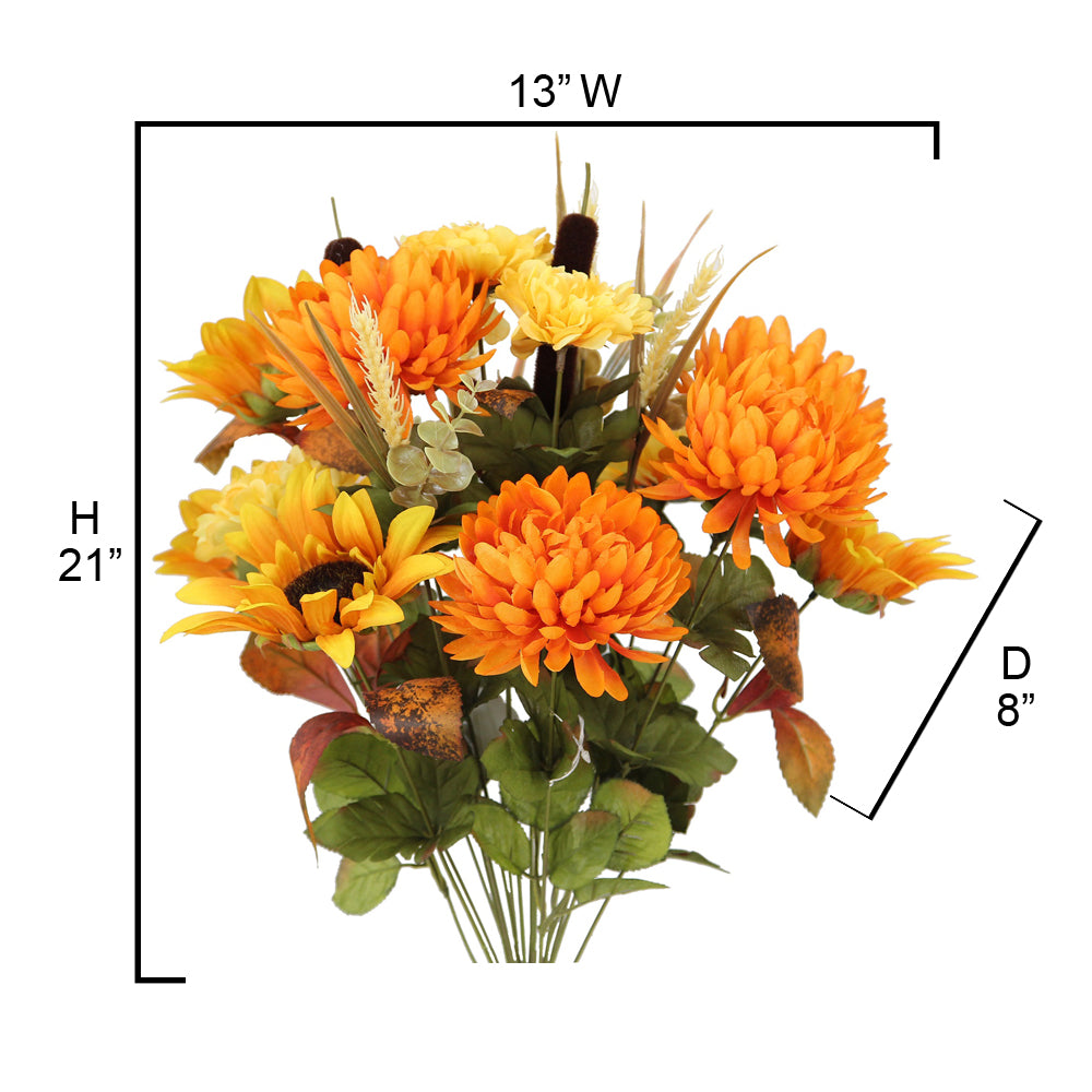 18 Stems Artificial Mums Sunflowers Zinna Silk Flowers Bush Foliage