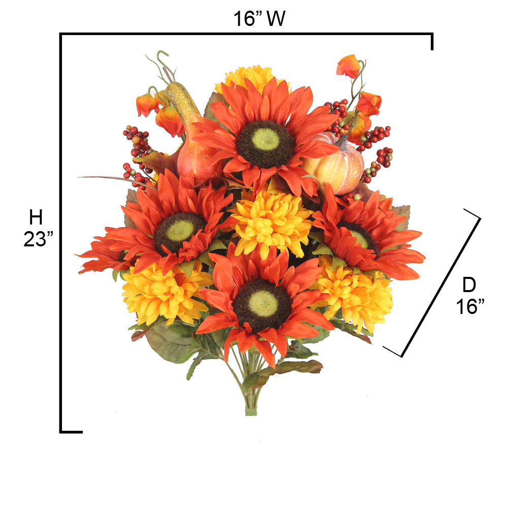 18 Stems Artificial Mums Sunflowers Zinna Silk Flowers Bush Plants