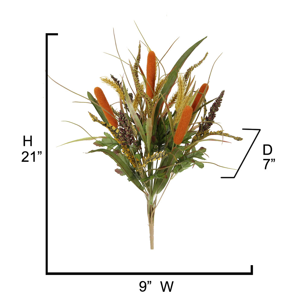14 Stems Artificial Flowers Cattail Wheat Fall Mixed Bush