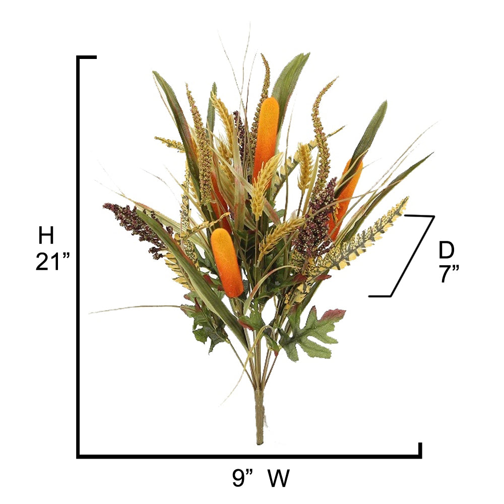 14 Stems Artificial Flowers Cattail Wheat Fall Mixed Bush