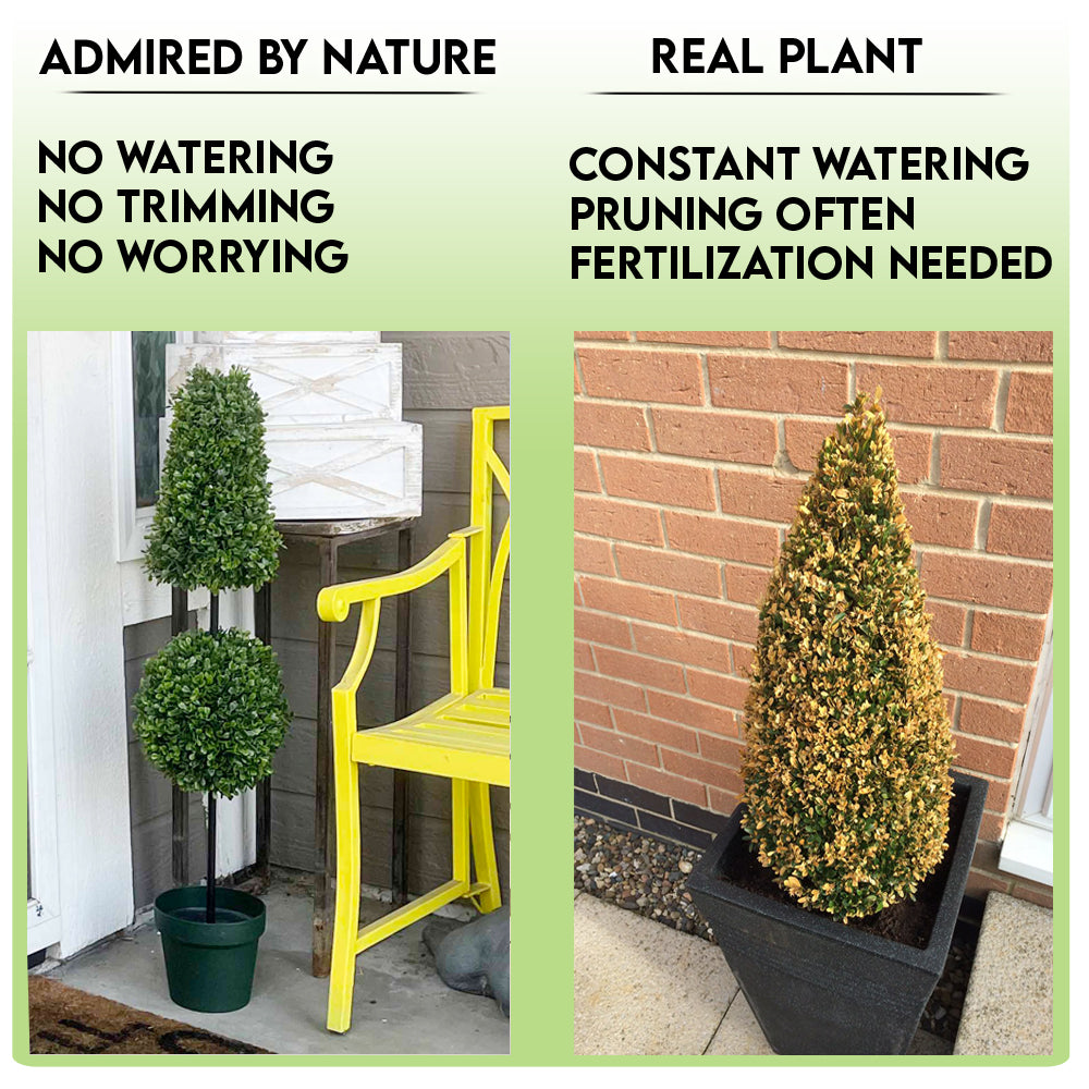 38" Artificial Boxwood Leave Double Ball Shaped Topiary Plant Tree in Plastic Pot ABNT005B-NTRL