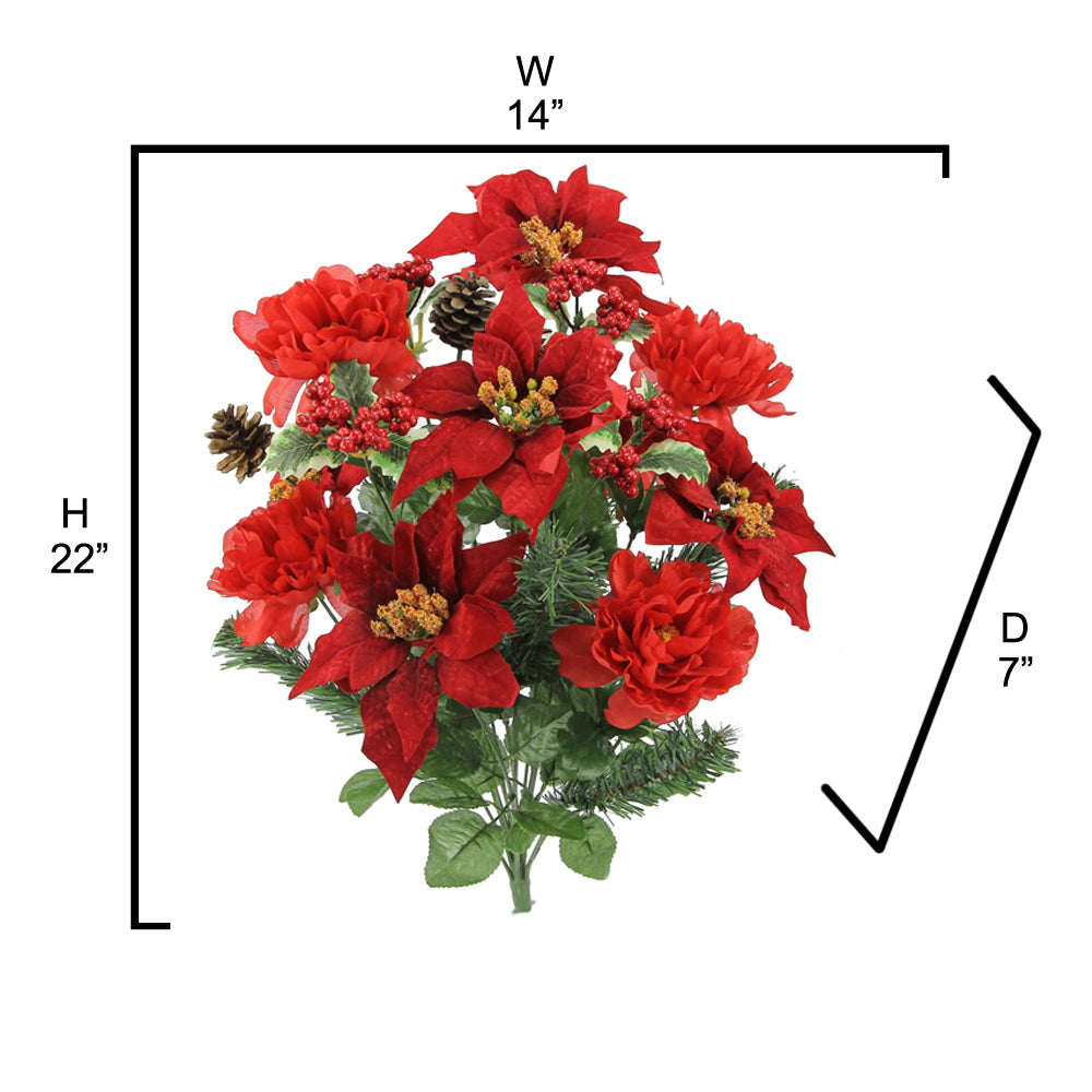 18 Stems Artificial Poinsettia Bouquet Velvet Peony