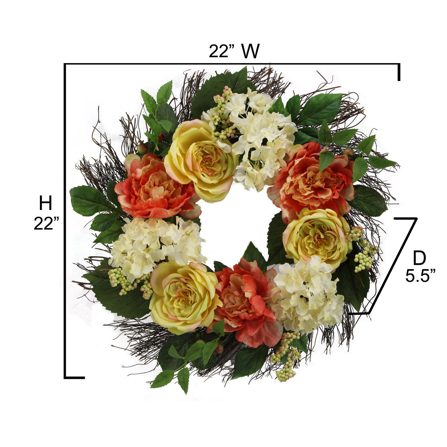 22" Artificial Rose Hydrangea Peony Spring Summer
