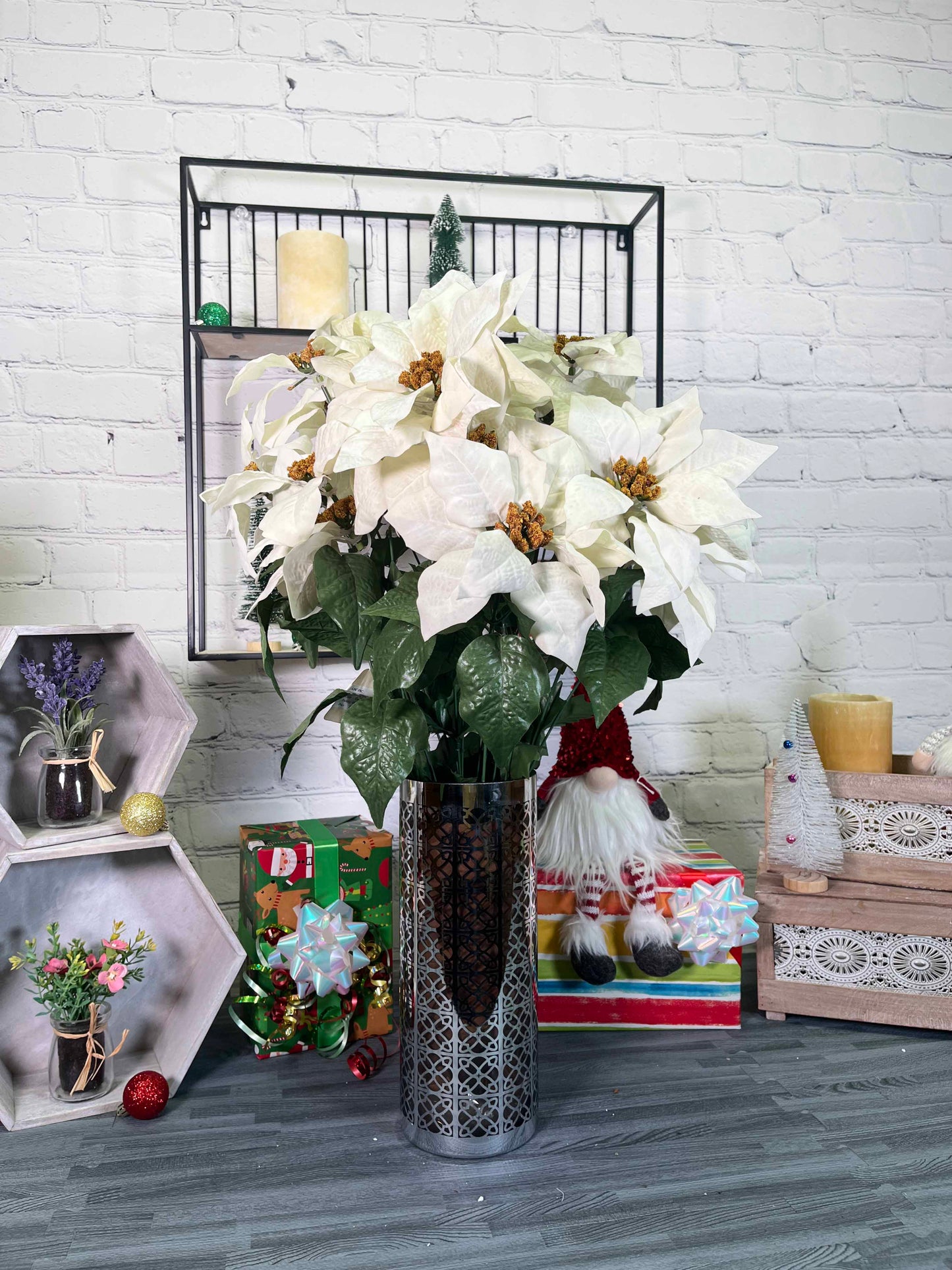 24 Stems Artificial Poinsettia Bouquet Poinsettia Christmas Bush
