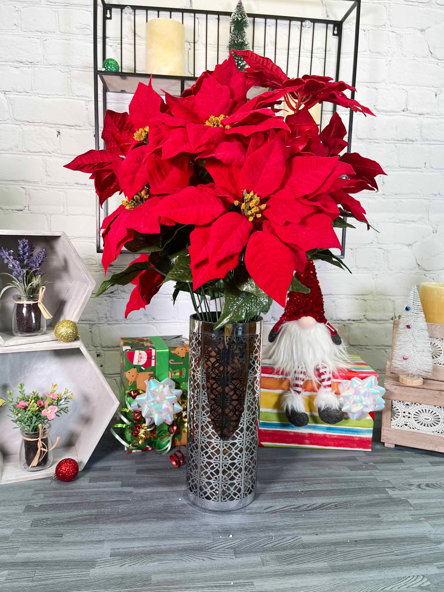 24 Stems Artificial Poinsettia Bouquet Poinsettia Christmas Bush