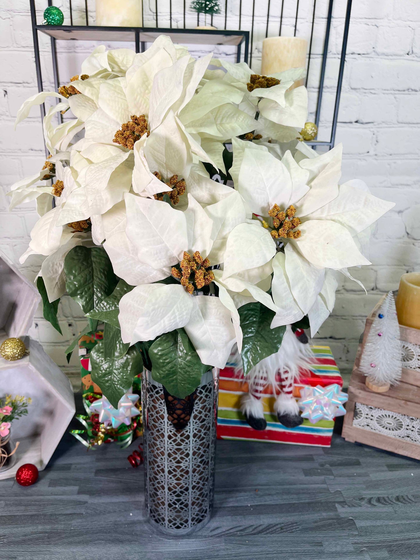 24 Stems Artificial Poinsettia Bouquet Poinsettia Christmas Bush