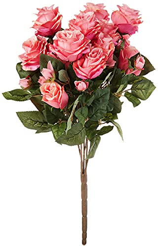 GPB7338-CREAM 5 Stems Faux 15 Head Rose Bud Flower Bush Cream