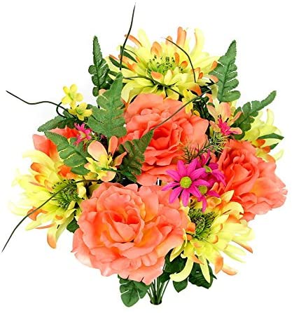 GPB4409-LIL/LAV/BT Artificial Rose and Mum with Greenery Foliage Bush