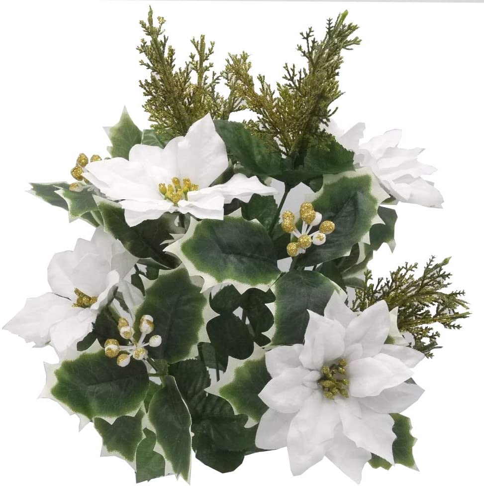 12 Stems Artificial Poinsettia Bouquet Fake Christmas Flowers
