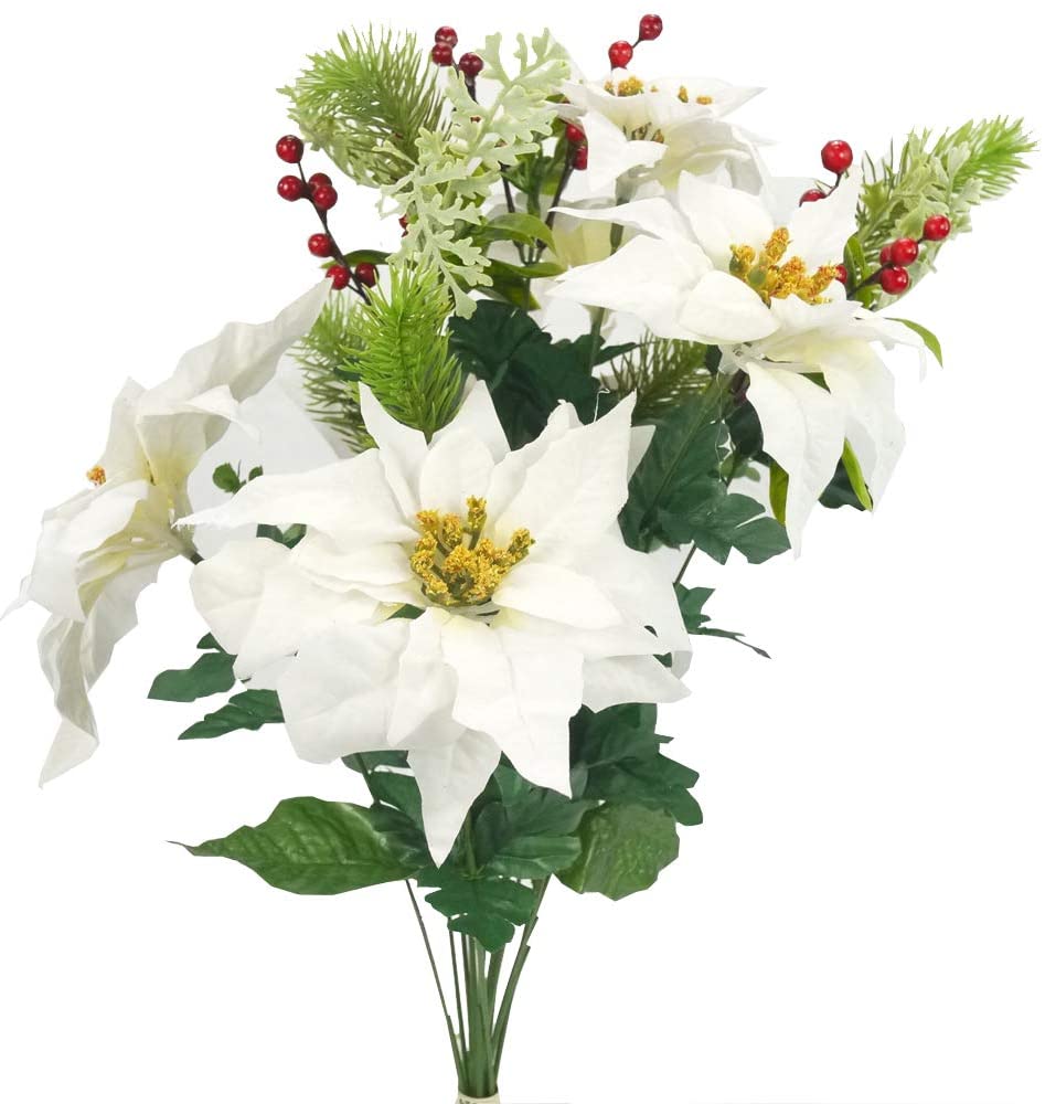 ABN4B014-CRM Artificial Winter Mixed Bush Holiday Cream,