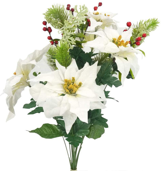 ABN4B014-CRM Artificial Winter Mixed Bush Holiday Cream,
