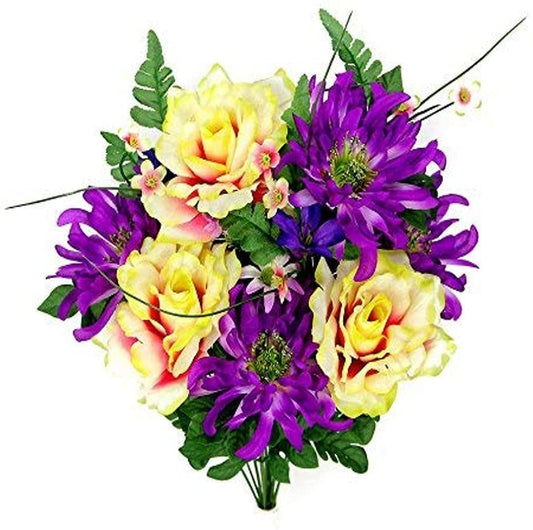 GPB4409-LIL/LAV/BT Artificial Rose and Mum with Greenery Foliage Bush