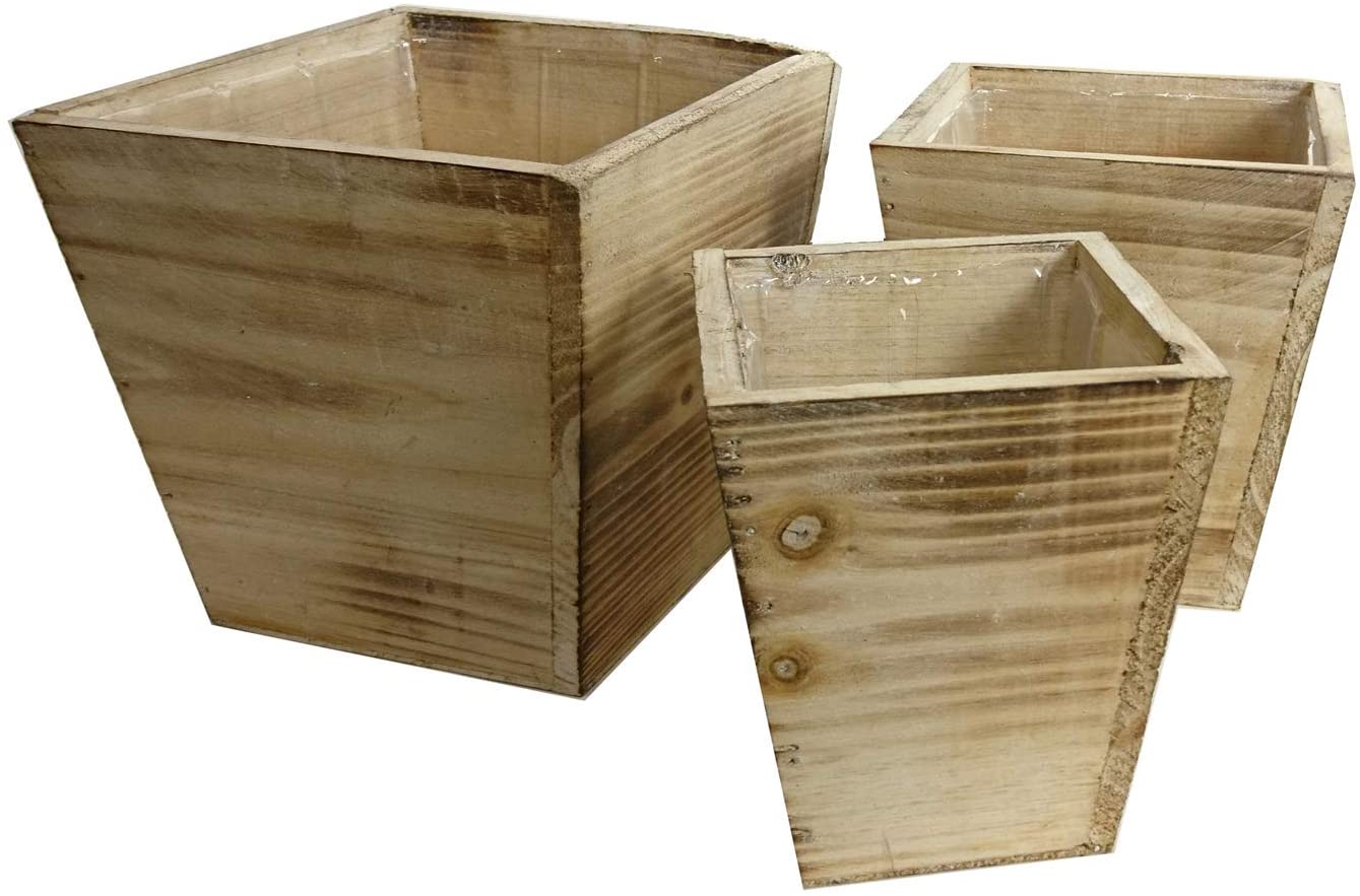 Set of 3 Square Wood Planter Pots w/Hard LinerWooden