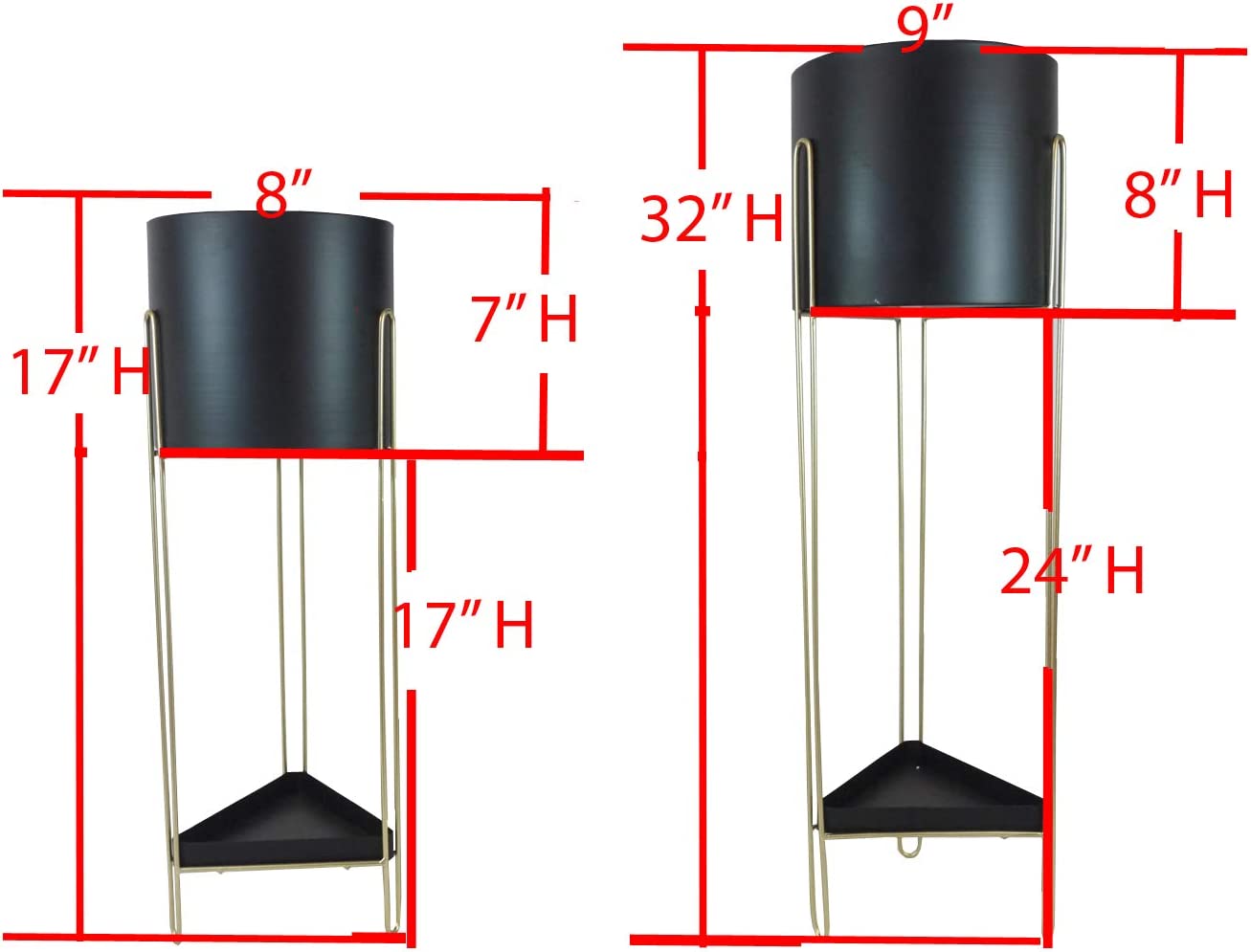 Set of 2 2 sizes Modern Black Planter Pot Flower Plants Holder