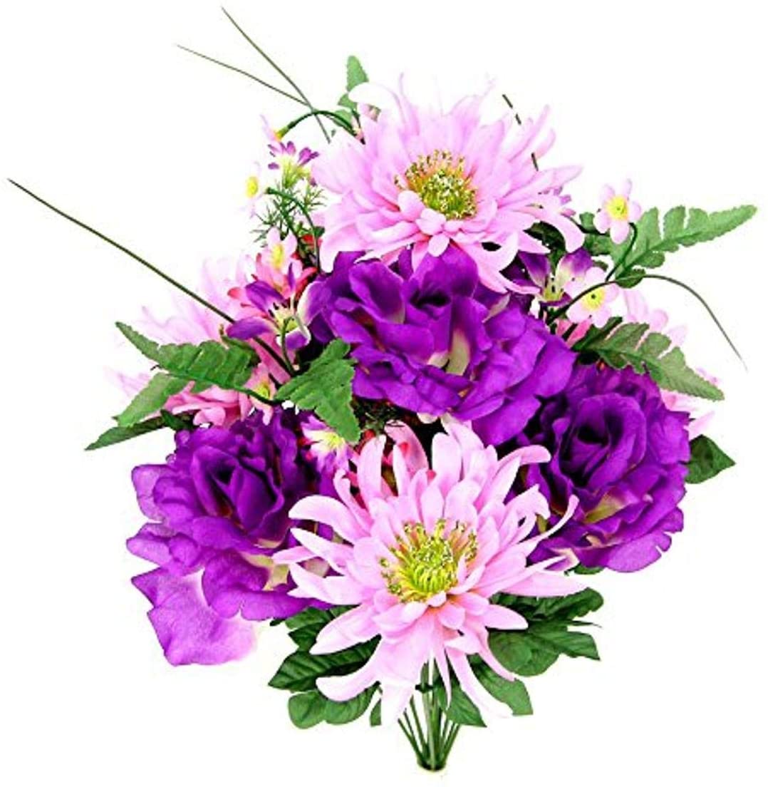 GPB4409-LIL/LAV/BT Artificial Rose and Mum with Greenery Foliage Bush