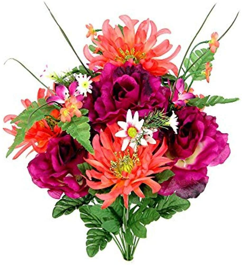 GPB4409-LIL/LAV/BT Artificial Rose and Mum with Greenery Foliage Bush