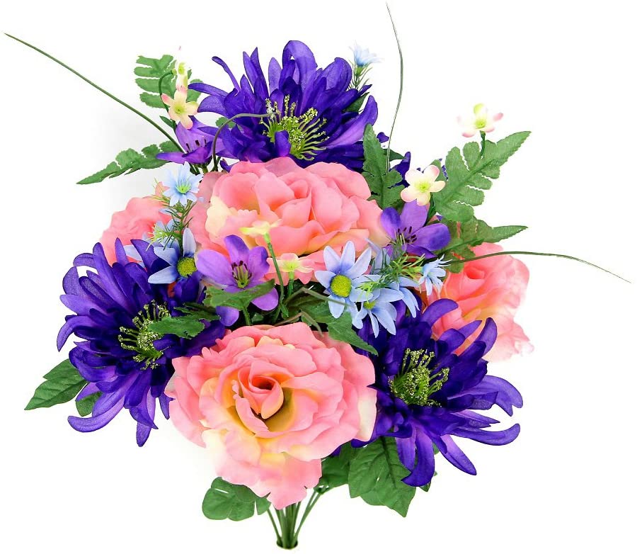 GPB4409-LIL/LAV/BT Artificial Rose and Mum with Greenery Foliage Bush