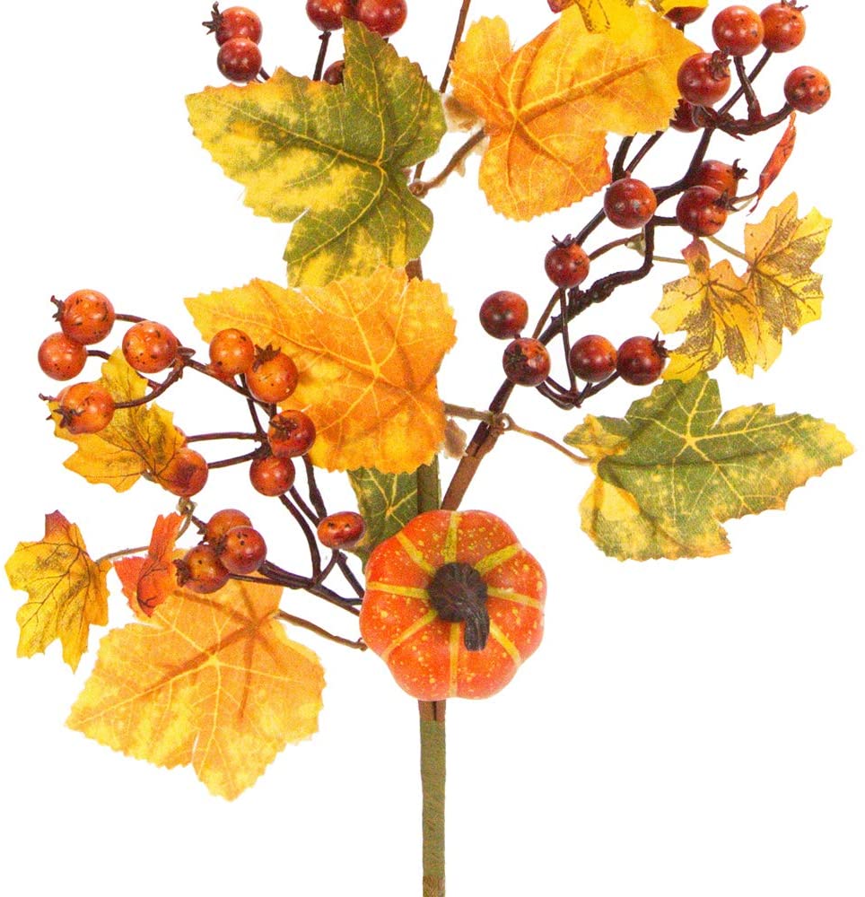 Artificial Autumn Flowers 20 Inch Faux Spray Pumpkin Fake Fruit Berry Fall