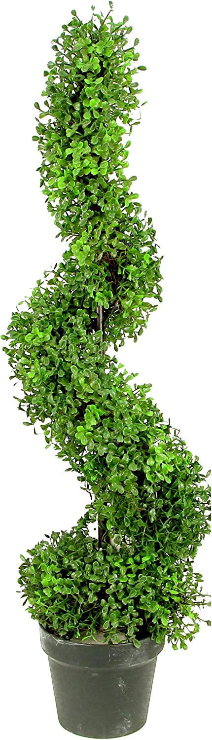 3' Artificial Boxwood Leave Spiral Topiary Plant Tree, GTR4633-NATURAL