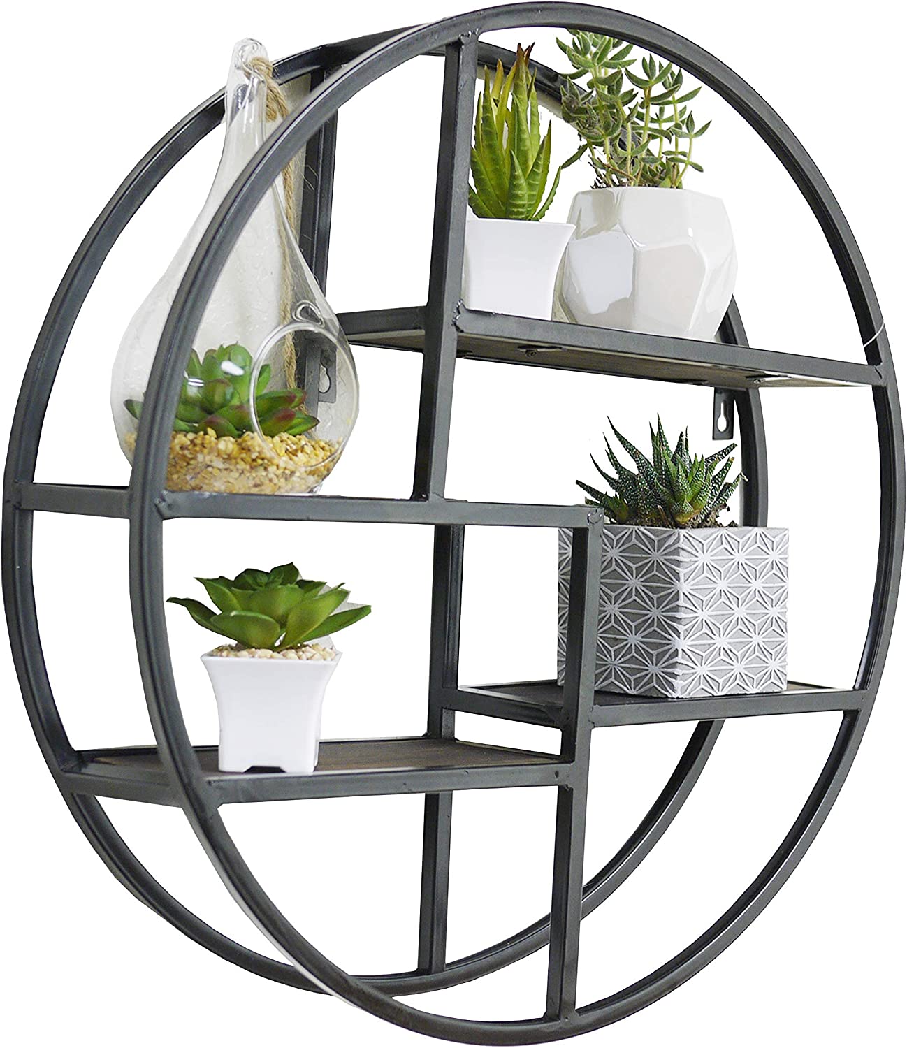 23" Mounted Iron Circle Hanging Storage Shelving Floating Shelf 3 Tier