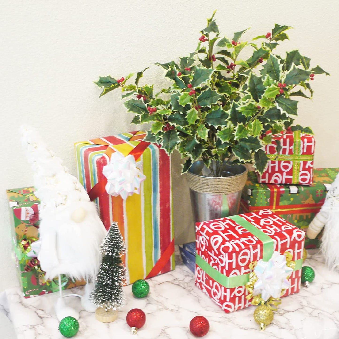Artificial Holly Leaves Berries Christmas Bush For Christmas decorations Home Décor