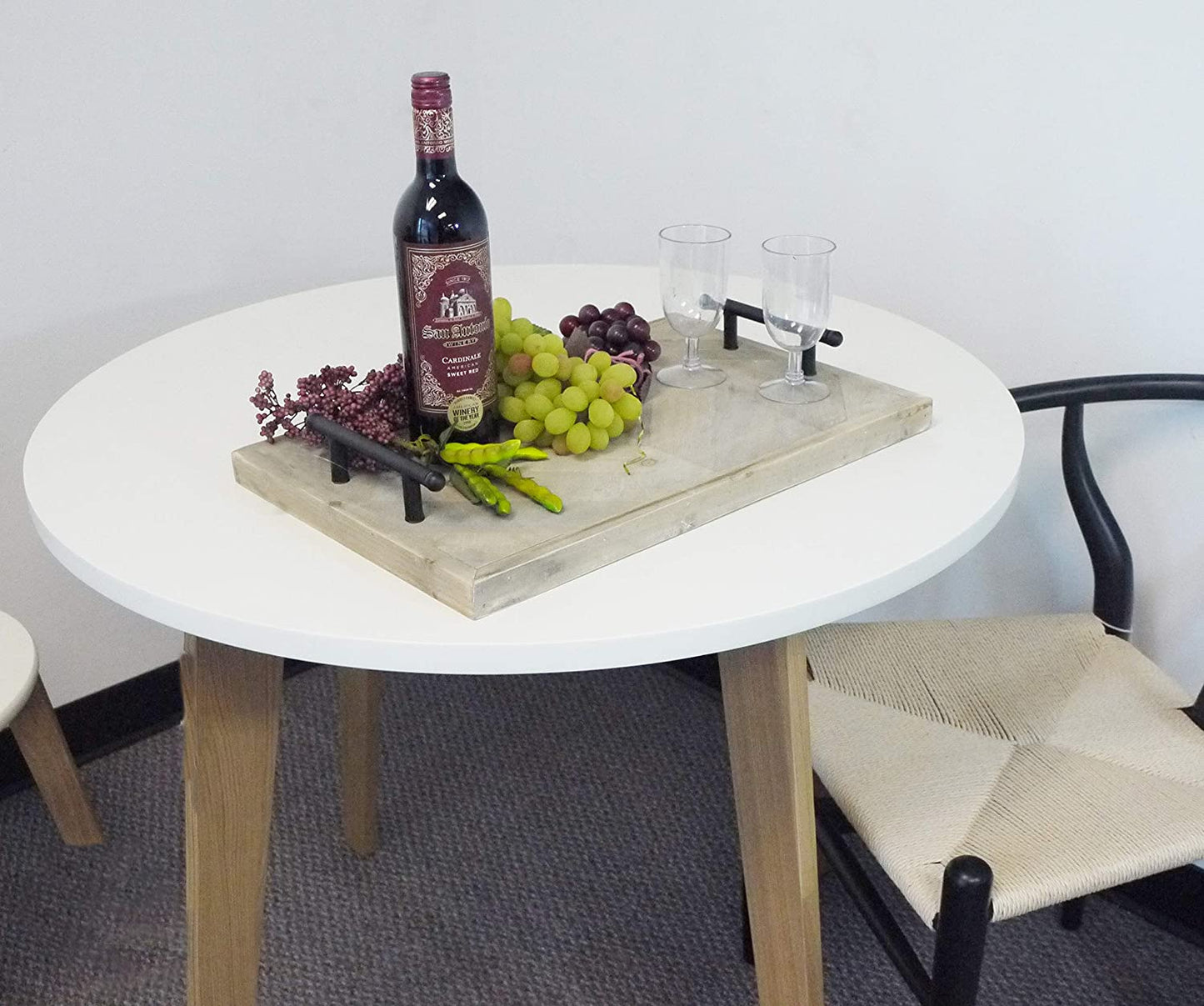 20 inch Wooden Serving Tray with Metal Handles, Home Décor Tray