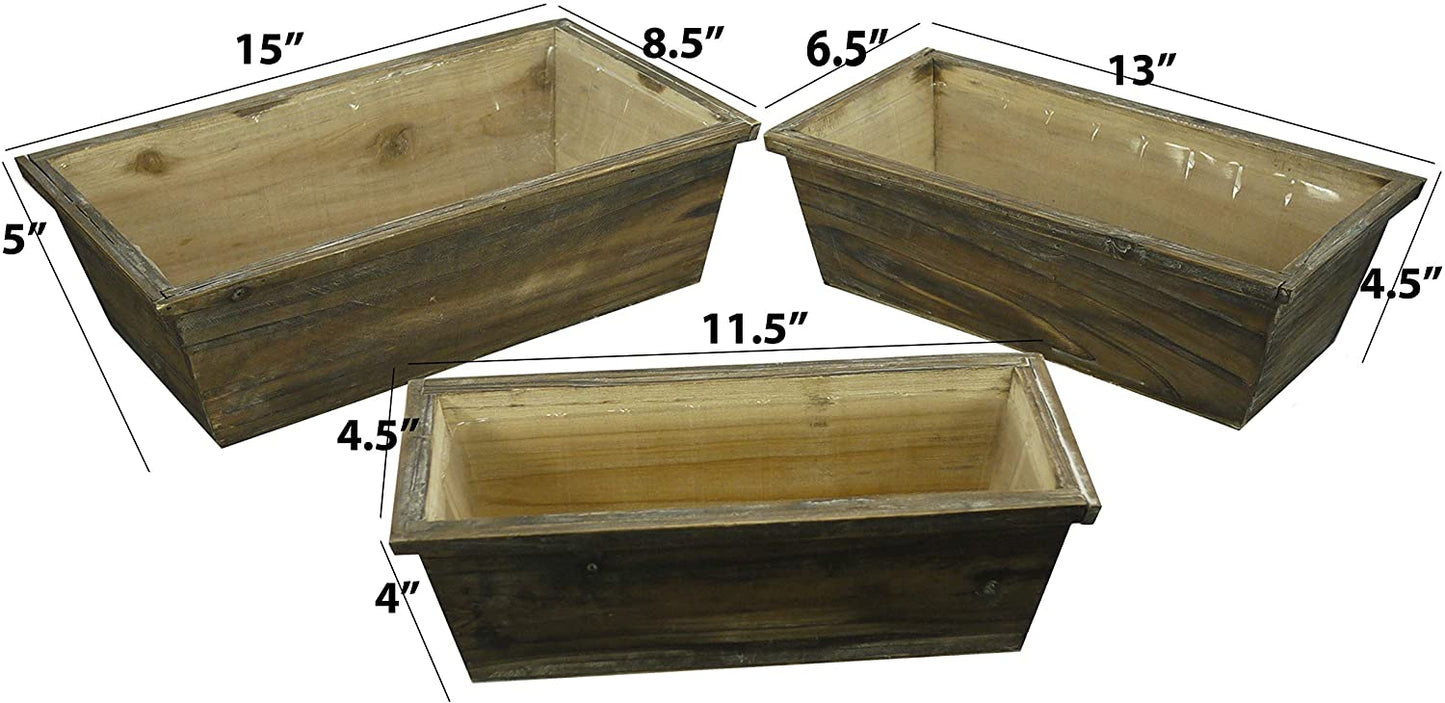 Set of 3 Wood Planter Box RectangleWooden Planter