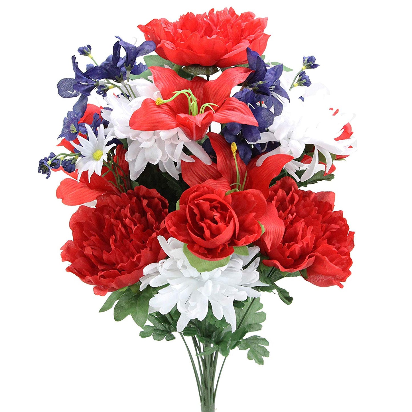 24 Stems Artificial Flower Peony Lily Mum Patriotic Bouquet