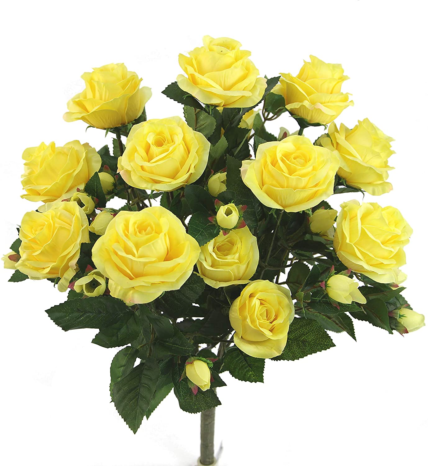 GPB7338-CREAM 5 Stems Faux 15 Head Rose Bud Flower Bush Cream