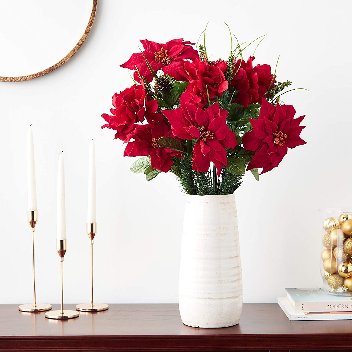 GPB5803 24 Stems Faux Poinsettia and Hydrangea Flowers Bush