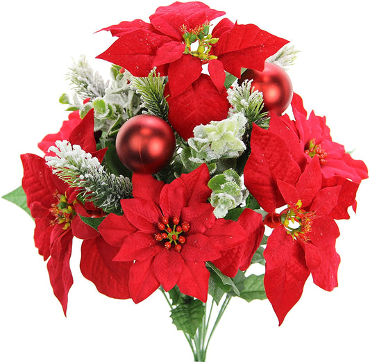 12 Stems Artificial Poinsettia Bouquet Fake Christmas Flowers