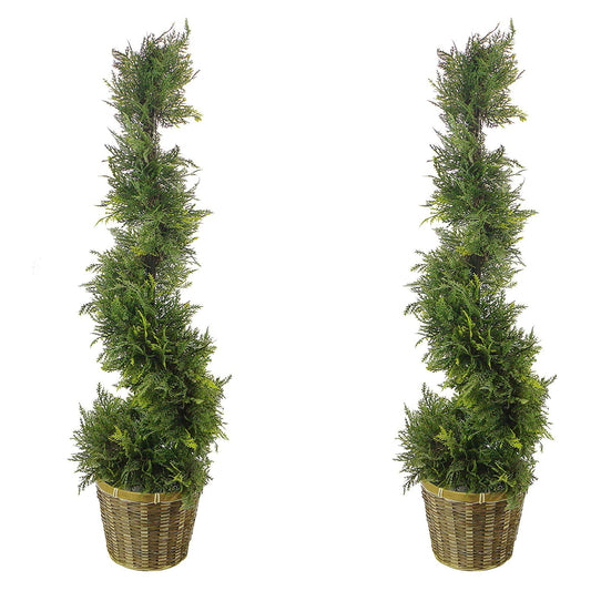 3' Artificial Cypress Leave Spiral Tree in Basket, ABNT003B-NTRL