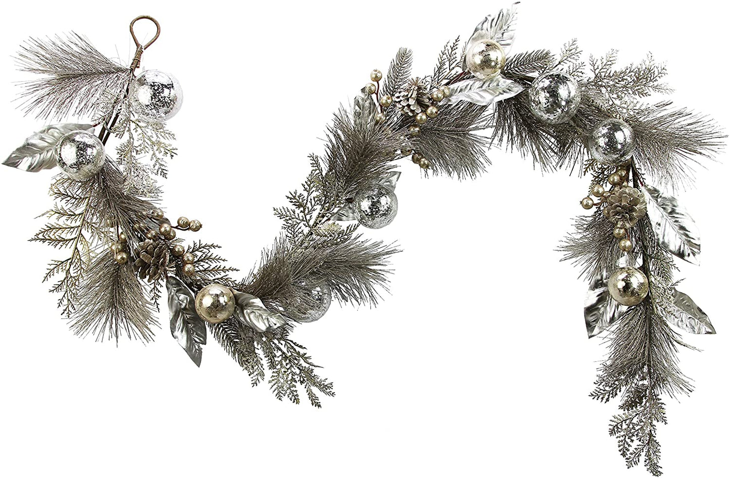 GXW6931-NATURAL-Pine Cone Ball Ornament Berry Cedar Christmas Garland72"Metallic