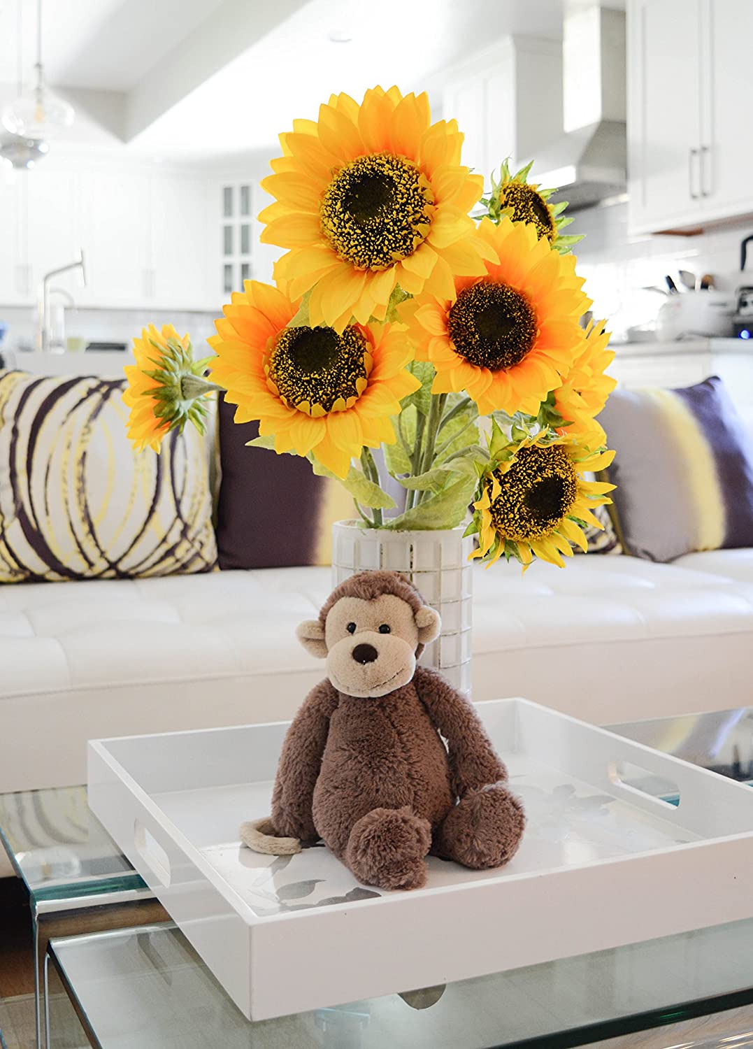 2 pcs 7 Stems Artificial Blooms Sunflower Bush Flower