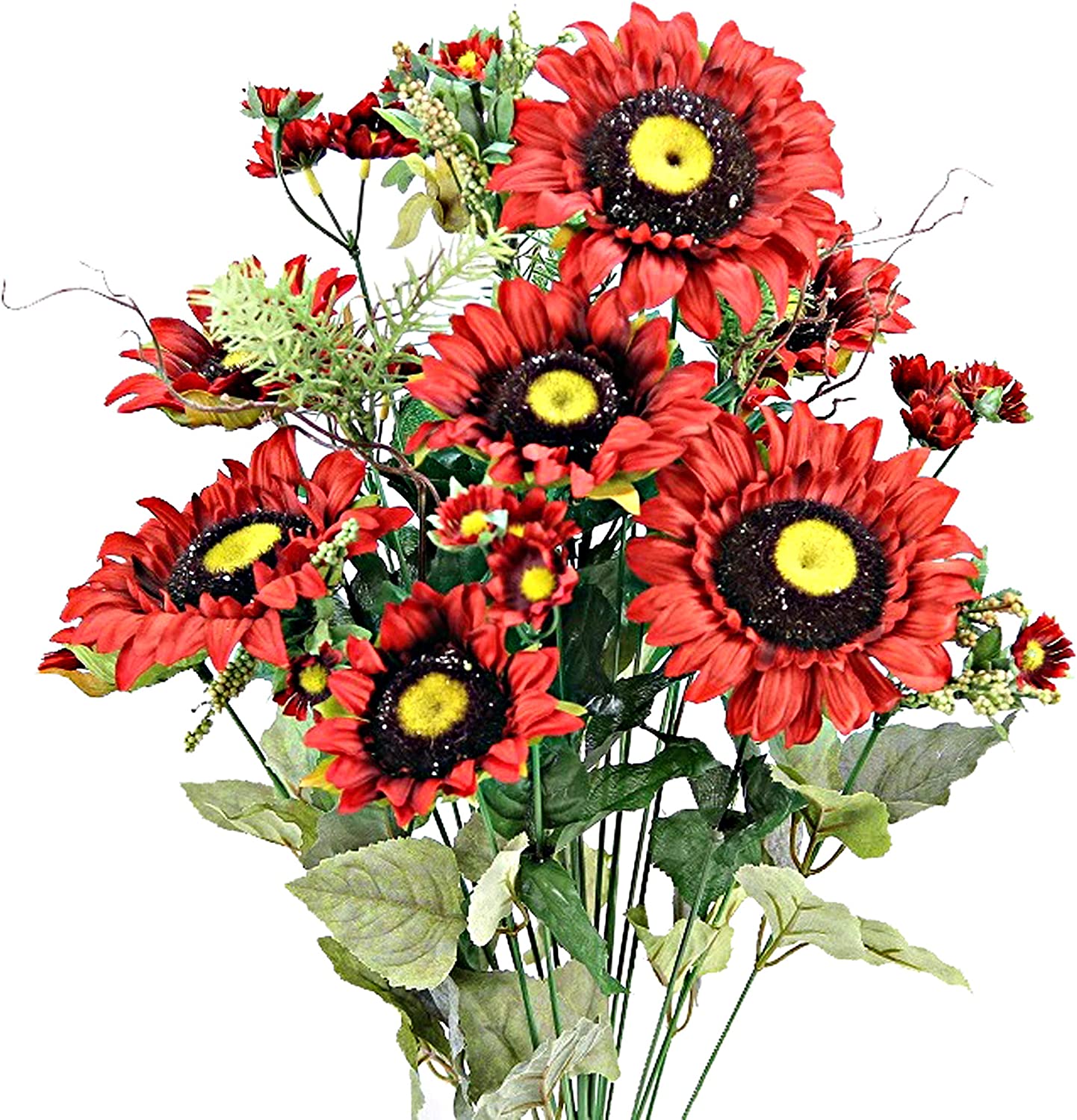 GPB5404-HONEY/MUST 24 Stem Artificial Sunflower Cosmo Mini Berries Flower Bush
