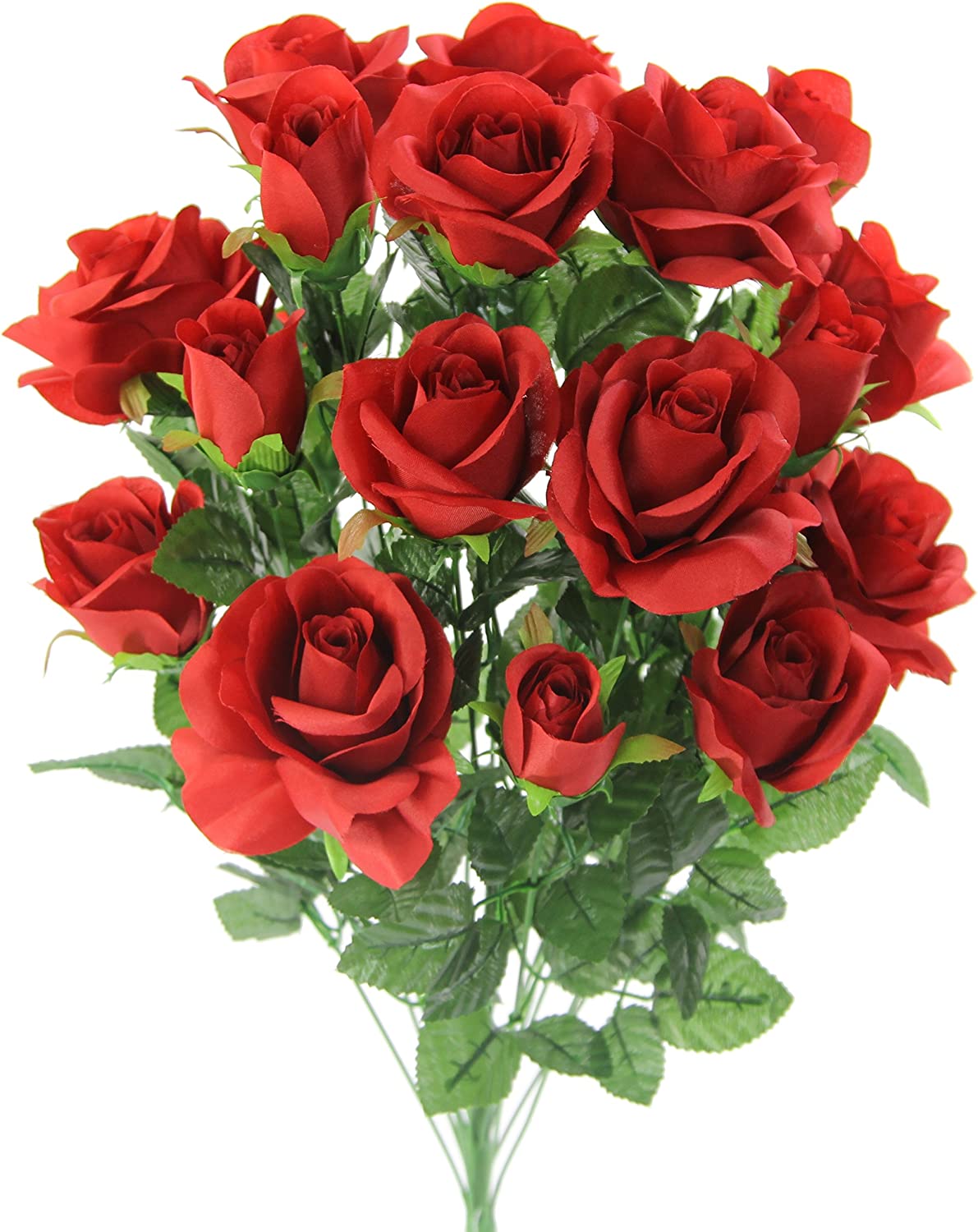 GPB6433-CREAM 18 Stems Artificial Rose Buds Mixed Flower BushRose & Rose cm