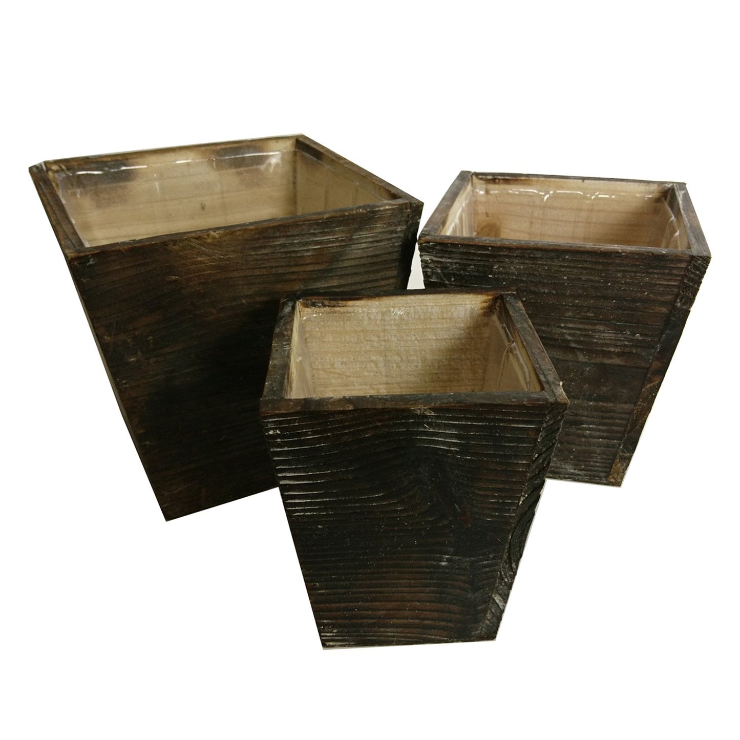 Set of 3 Square Wood Planter Pots w/Hard LinerWooden