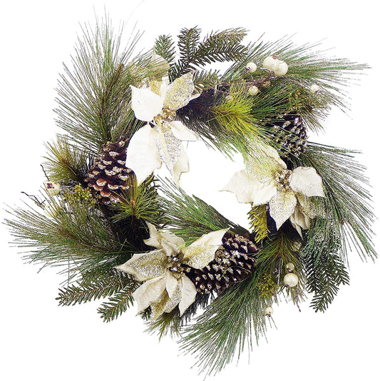 24" Artificial Poinsettia Pine Cone Holiday Christmas