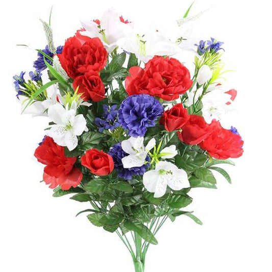 40 Stems Artificial Flower Rose Lily Peony Mixed Patriotic Memorial Bouquet