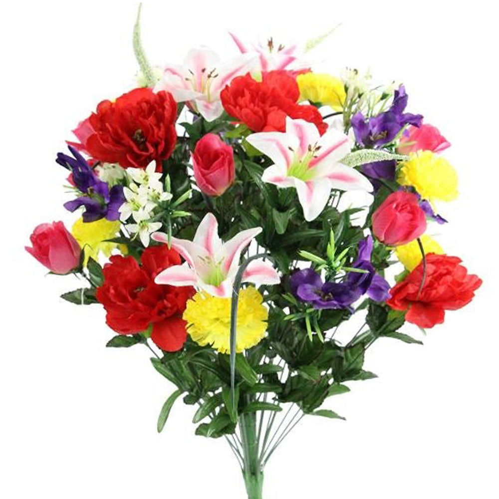 40 Stems Artificial Flower Rose Lily Peony Mixed Patriotic Memorial Bouquet